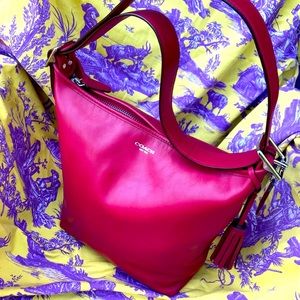 Coach Legacy Leather Cherry Red Duffel Crossbody Shoulder Hobo Bag